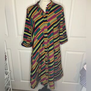 Zuri Kenya “Chromatic” Shirt Dress Rainbow Stripe Tunic Cotton Wax Print Large